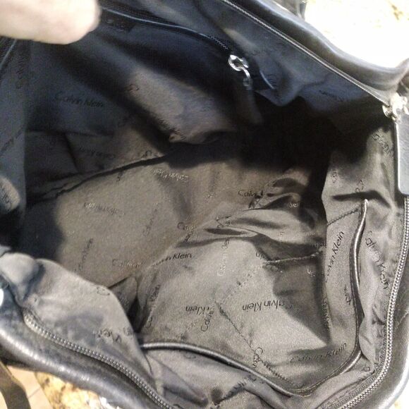 Calvin Klein Black Pebble Leather Convertible Satchel Shoulder Bag Buckle Accent - Picture 8 of 12